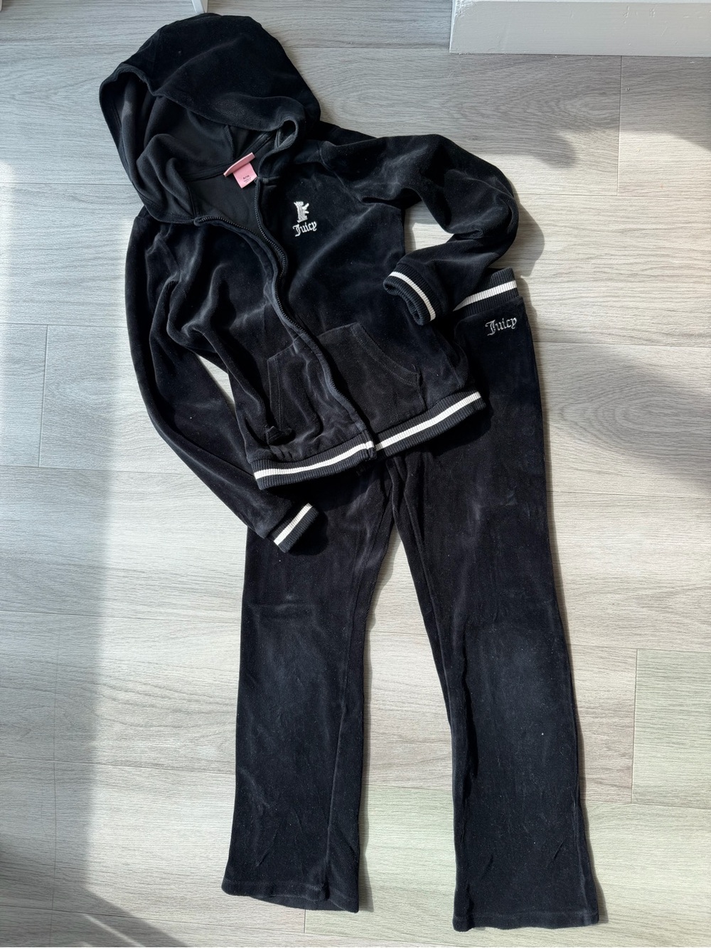 Juicy Couture Black Velour Hoodie & Pants Matching Set
